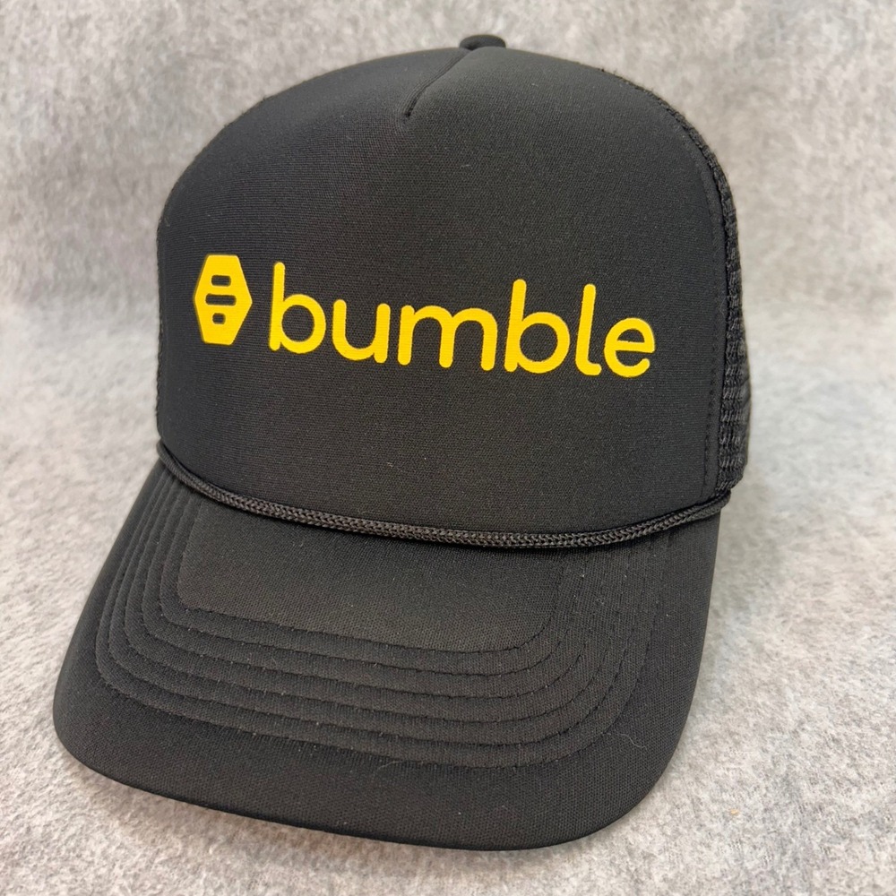 Bumble Logo Mens Black Bumble Trucker Hat Mesh Snapback Rope Detail OSFM